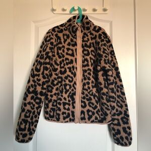 Joe Fresh women's Leopard print zip fleece jacket